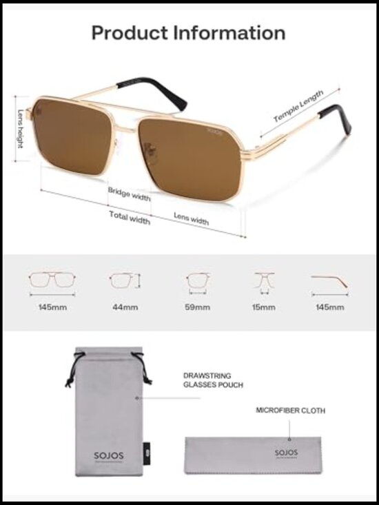 Retro Polarized Square Sunglasses Metal Frame UV Protection Unisex